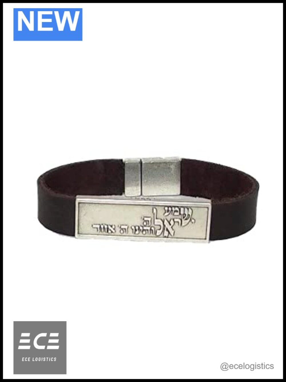 Handmade Leather Bracelet Engraved Shema Israel Prayer Silver Plated Unisex